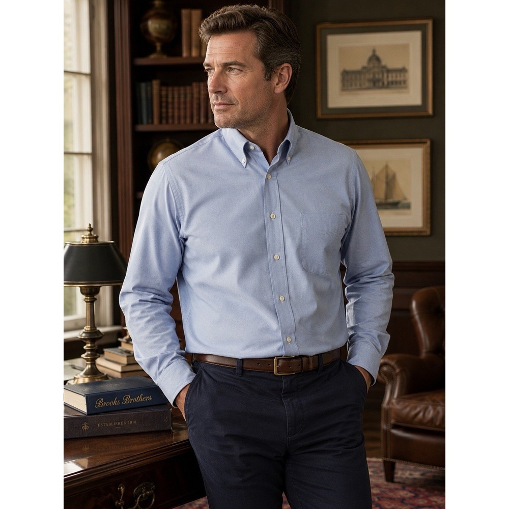 Brooks Brothers 17-33 Men's Blue Oxford Shirt Regular Fit Button Down Non-Iron